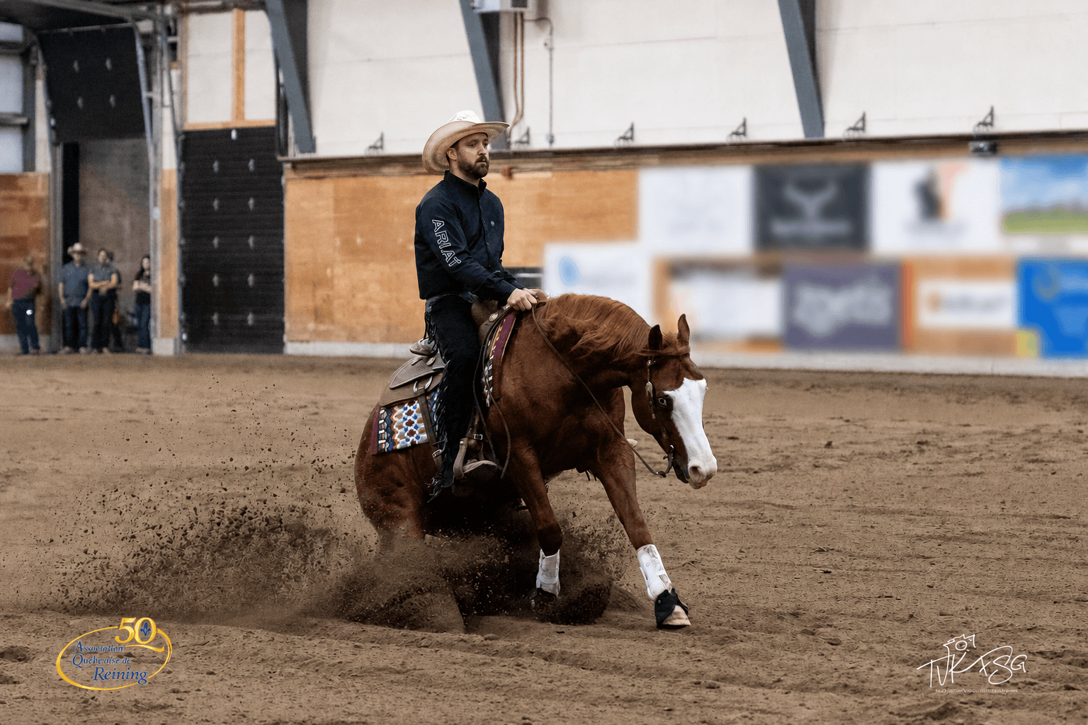 Working a reining horse at a show